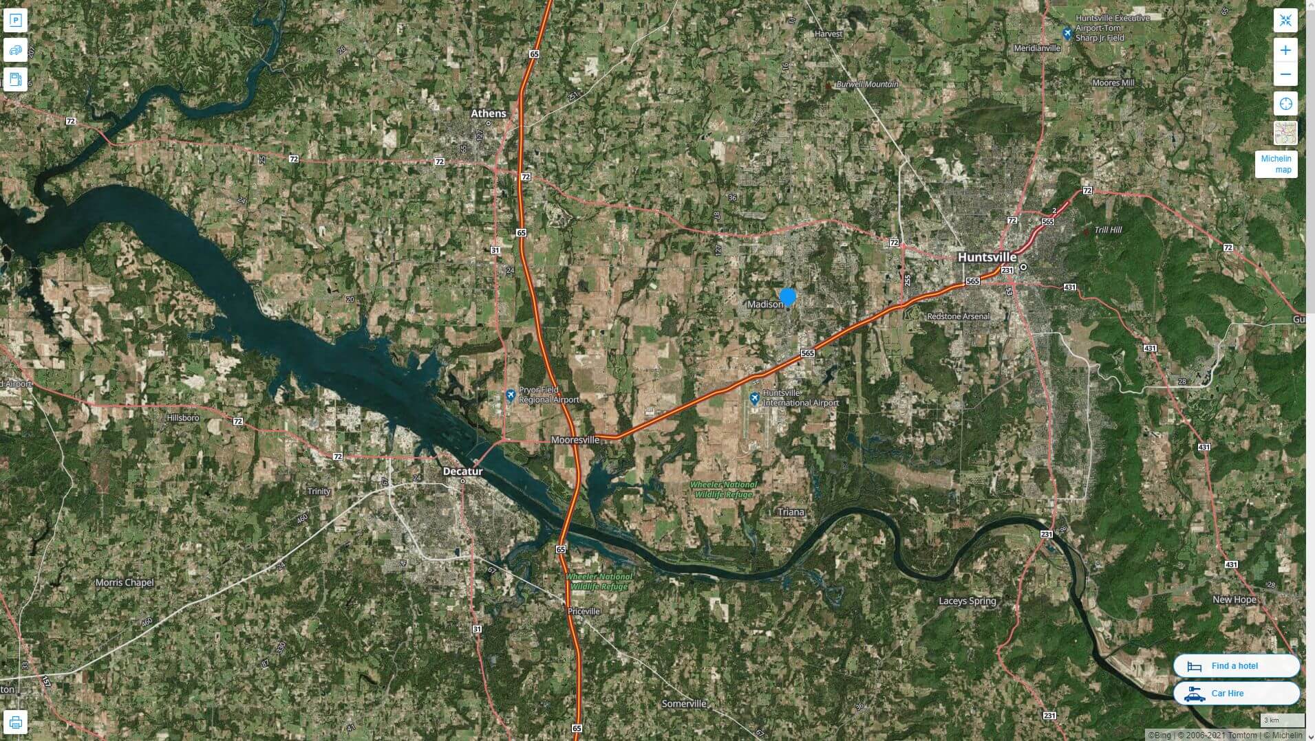 Madison Alabama Highway and Road Map with Satellite View
